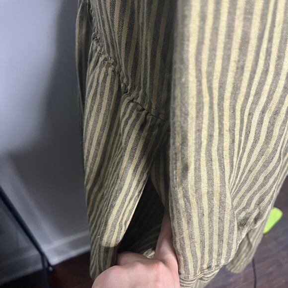 Homefrocks Womens Dress Sz L Olive Brown Stripe Luxe Artisan Linen Made in USA - Picture 7 of 12